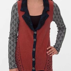 Gimmicks by BKE Rust and Black Colkared Cardigan Sweater Sz Medium